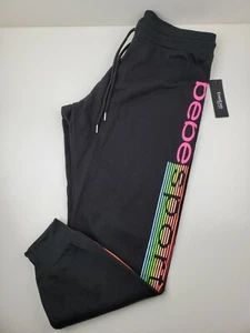 Bebe Sport Logo Stripe Jogger Women's Size 3XL Plus Fleece Sweats Black Rainbow - Picture 1 of 9
