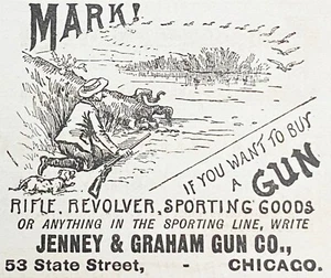 JENNEY & GRAHAM GUN CO Rifle Revolver 1887 Antique Print Ad~Man&Dog Duck Hunting - Picture 1 of 3