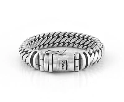 Onice Pietra Preziosa Besa Bracciale a Catena 15mm " Benat " 925er Argento Nero - Immagine 1 di 4