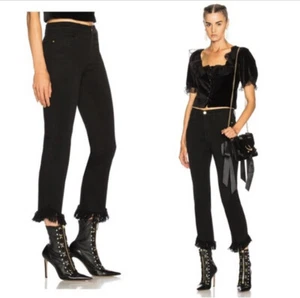 Frame Black Le High Straight Asymmetrical Fringe Hem Cropped Jeans Women’s Sz 24 - Picture 1 of 12