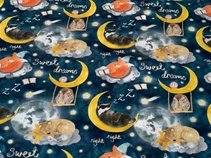 Schlafende Tiere French Terry Stoff, Strick, 4 Wege Stretch verkauft 1/2 und 1m - Bild 1 von 4