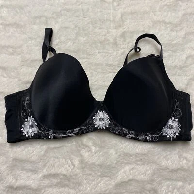 Sujetador camiseta acolchada con aros bordado elástico nailon negro Coobie para mujer 38D Foto 1 de 4
