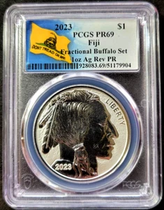 2023 $1 FIJI REVERSE PROOF SILVER BUFFALO PCGS PF69 1 OZ .999 POP 2 RARE - Picture 1 of 2