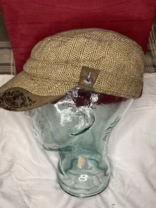 Vintage Crown Co. Harringbone Cadet Hat Brown/Beige W/ leather patches. - Picture 1 of 7