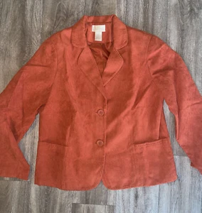 Studio Works Petites 8P Blazer Jacket Burnt Orange  Faux Suede Lined - Picture 1 of 10