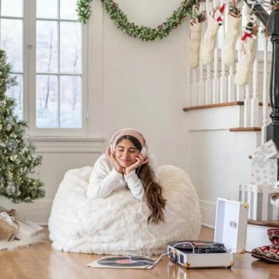 Bean Bag Chair Faux Fur Comfortable soft Cover Living Room Adults and Kids White - Image 1 of 4