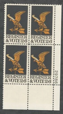US. 1344. 6c. Register And Vote Issue. Plate Block of 4. MNH. 1968 - Image 1 of 2