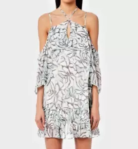 Foxiedox Floral Cold Shoulder Dress Halter Mini Size S UK 8/10 New Aqua White - Picture 1 of 7