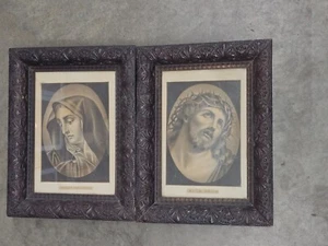 Antico quadro edoardiano Ecce Homo Jesus & Mater Dolorosa Maria incorniciato - Foto 1 di 3