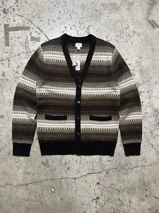 J.Crew Wool Fair Isle Cardigan Sweater. Chocolate Forest Brown. Men’s S NWT. - Picture 1 of 10