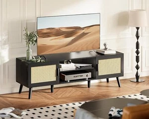 65'' TV Stand Entertainment Center w/ Adjustable Shelf Rattan TV Console Modern - Picture 1 of 8