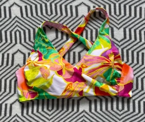 Seafolly Colourful Floral Print Cross Tie Back Bikini Top Size 10 - Picture 1 of 5