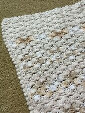 Granny Knit Handmade Crochet Afghan Blanket Throw Marbled Beige Ivory 66 x 48