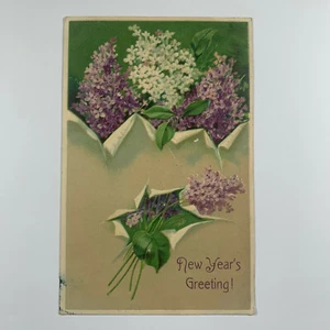 Postcard Happy New Year Purple White Dogwood 1910s Unposted - Picture 1 of 2