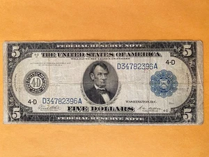 1914 $5 Large Size Federal Reserve Note US Paper Money - Picture 1 of 2