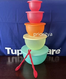Juego de 5 tazones para servir Tupperware Impressions con pinza para ensalada color primavera nuevo - Imagen 1 de 4