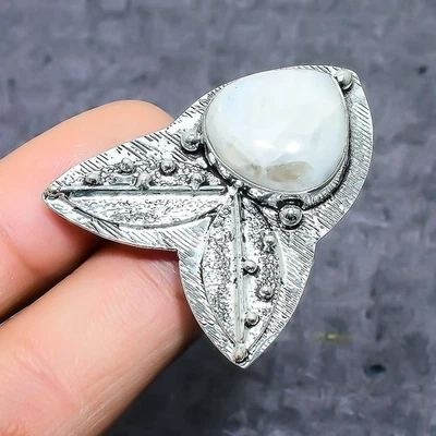 Rainbow Moonstone Gemstone Handmade 925 Sterling Silver Jewelry Ring Size 7 T521 - Image 1 of 3