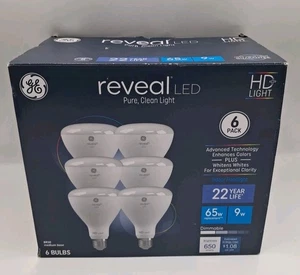 GE Reveal 6-Pack 65 W Equivalent Dimmable BR30 LED Light Bulbs - NEW/OPEN BOX - Picture 1 of 4