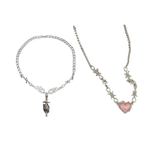 Gothic Love Shape Necklaces Pierced Heart Neckchain Punk Style Jewelry Accessory - Picture 1 of 10