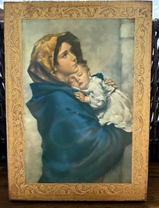 Vintage Florentine Madonna Of The Streets wood picture 7” X 5” - Picture 1 of 2