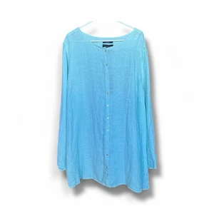 NWT Tahari Women’s 3X 100% Linen Button Front Tunic Top Aqua Blue Boho Resort - Picture 1 of 13