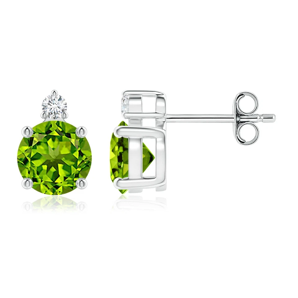 Aretes de peridoto ANGARA con diamante en plata para mujer (6 mm) Foto 1 de 1