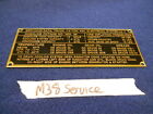 Data Plate Service, Brass Fits Willys M38 G740 Military Jeep   (P62)