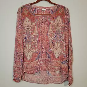 Top leggero manica lunga multicolore 100% seta ecrù S/M, boho - Foto 1 di 8