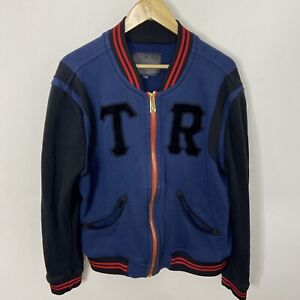 True Religion Bomber Jacket Mens M Full Zip Gray Varsity Letterman 