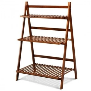 3-Tier Bamboo Ladder Shelf Foldable Plant Flower Bookshelf-Brown - Color: Brown - Picture 1 of 6