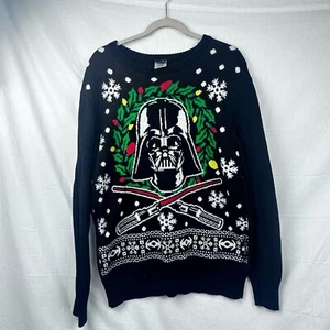 Mens Star Wars Darth Vader Black Ugly Christmas Sweater Light Saber Size Large - Picture 1 of 4