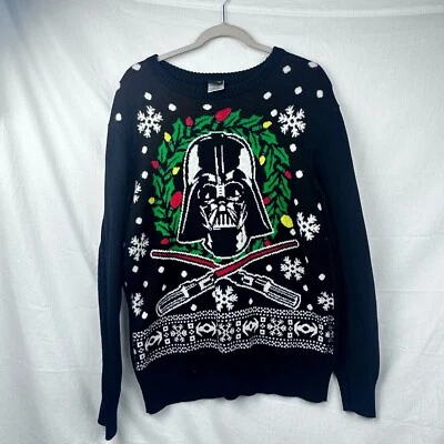 Mens Star Wars Darth Vader Black Ugly Christmas Sweater Light Saber Size Large - Image 1 of 4