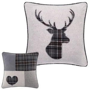 Tartan & Patchwork 18" Charcoal & Grey Cushion Cover Stag & Highland Heart - Picture 1 of 13