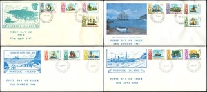 1967-68 Norfolk Island Ships Set Of 14 On 4 Unaddressed First Day Covers, VGC - Bild 1 von 1