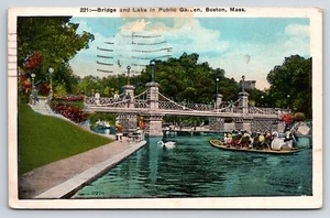 Postal Puente y Lago en Jardín Público, Boston, Mass, Swans, People - Imagen 1 de 2