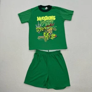 Vintage Teenage Mutant Ninja Turtles Pajamas Size Youth 10 Green Shirt Short Set - Picture 1 of 16