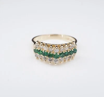 Vintage 14k Gold Natural Emerald Diamond Pyramid Ring Size 6.5 BH Effy RG4476 - Image 1 of 4