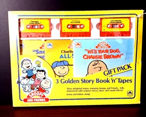 Bücher lesen mit W. Kassettenbänder Charlie Brown Snoopy 1980er 3 goldene Schachtel Set - Bild 1 von 10