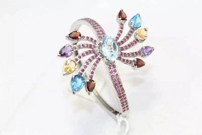 Women bangle 925 sterling silver natural topaz garnet ruby gem stone A 290 - Image 1 of 4