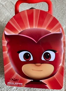 PJ Masks Owlette Red Tin Lunch Box Rounded Case Plastic Handle - Picture 1 of 10
