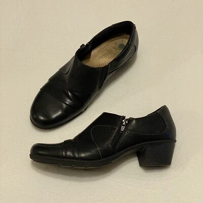 Botín Earth Origins Monica Talla 11M Cuero Negro Cremallera Tacón Bloque Foto 1 de 4