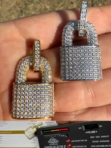 MOISSANITE Iced Lock Hip Hop Pendant Real 925 Silver / 14k Gold Necklace - Picture 1 of 24