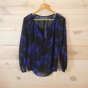 Camisa para mujer Kut From The Kloth S transparente manga larga floral oscura negra púrpura - Imagen 1 de 7