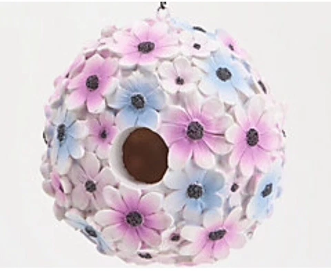 Floral Birdhouse Purple Hydrangea 7x7” Marigold Hanging Chain Outdoor Garden NIB Cover
