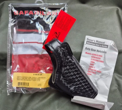 SAFARILAND LINED BASKETWEAVE LEATHER HOLSTER RH  NOS FITS 4" S&W Auto   01B - Image 1 of 4