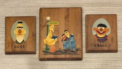Sesame Street Big Bird Bert Ernie Cookie Hand Painted Wood Art Wall Plaque - Image 1 of 4