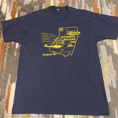 Vintage 90s Vietnam War Indiana PA Concert Tour Single Stitch Shirt Navy XL - Image 1 of 4