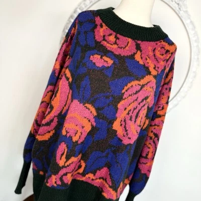 Suéter Pullover Jodifl Para Mujer Aryanna Tejido Vibrante Floral Rosa Naranja Azul L Foto 1 de 4