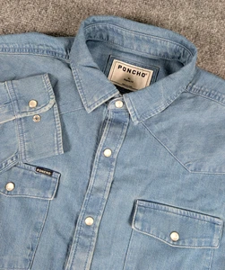 Poncho The Fort Davis Denim Perla Snap Manga Larga Camisa Para Hombres XL Calce Regular Occidental - Imagen 1 de 10