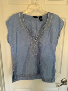 New York & Company Linen Blend V-Neck Sleeveless Boho Blouse Size Large - Picture 1 of 7